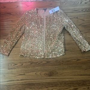 Nina Leonard Gold Sequin Mesh Large Jacket NWT